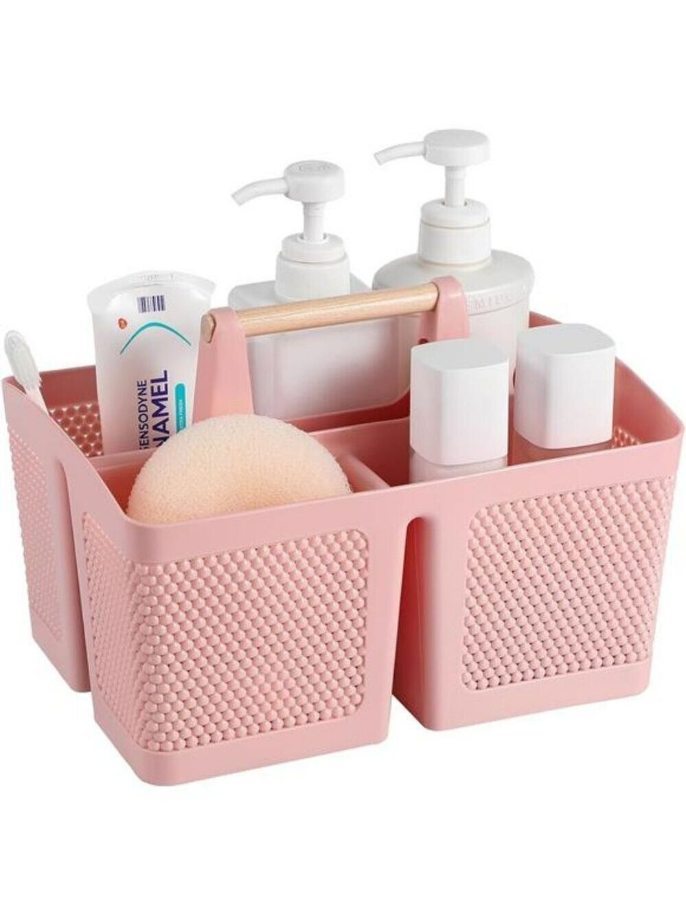 Pink Plastic Shower Caddy Basket Dorm Bathroom Organizer Tote with Handle